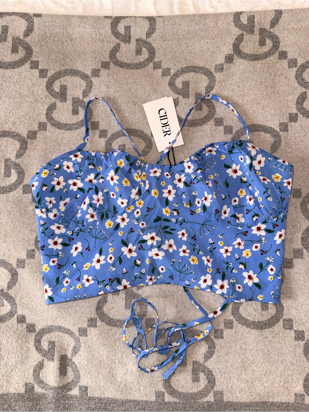 NWT Cider Blue Floral Cropped Tank Top, corset back